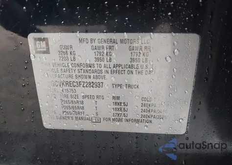 2015 Chevrolet Silverado 1500 2Lt z USA, uszkodzony, nr VIN 1GCVKREC3FZ282937